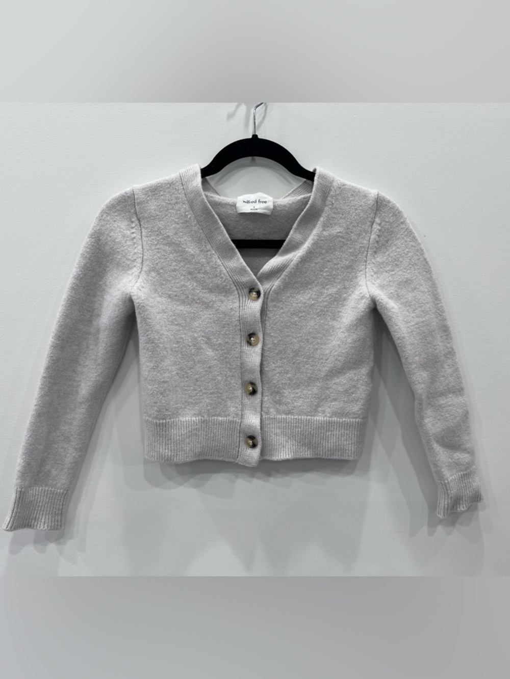Wilfred Free Aritzia 100% Merino Wool Cardigan S Grey Cropped Button Knit